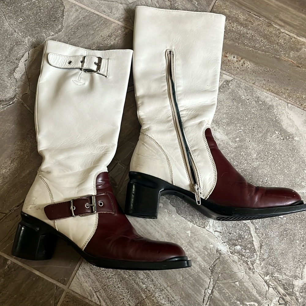 90s 2000s Mod Brit pop moto horse riding leather buckle boots